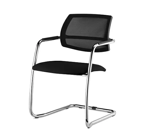 УРБАН-СЕТКА/URBAN-MESH Кресло полозья ткан ЧЕРНЫЙ/ХРОМ