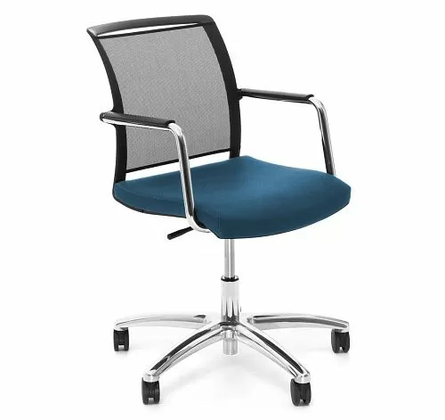 МАГНА/MAGNA Кресло,5-луч, колеса ГОЛУБОЙ/ХРОМ