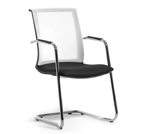 СКИН Б/SKIN W Кресло на полозьях,кожа ЧЕРНЫЙ/БЕЛЫЙ/ХРОМ